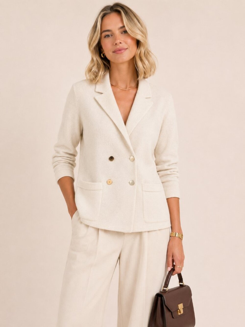 Hand Loomed Ivory Knit Blazer Women’s Size Medium
